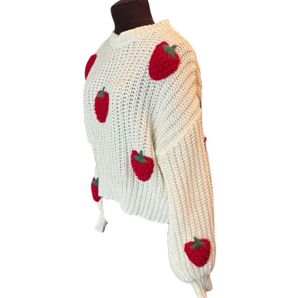 Strawberry Patterned White Sweater - image 3